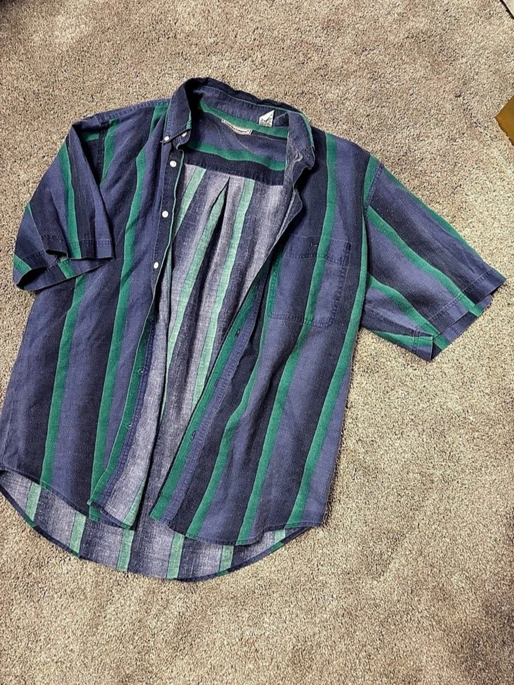 Bugle Boy Company Men's Striped Button Down Shirt in Blue & Green